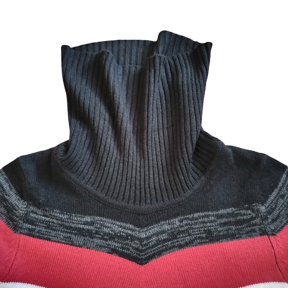 BCX Black, Red, and Gray Striped Cowl Neck Sweater - Picture 5 of 8